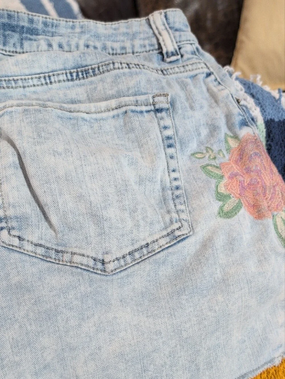 Time and Tru Light Blue Embroidered Denim Shorts